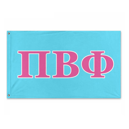 Pi Beta Phi Custom Wide Greek Block Flag - Light Cyan, Vibrant Pink & White