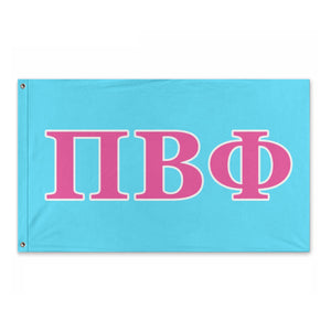 Pi Beta Phi Custom Wide Greek Block Flag - Light Cyan, Vibrant Pink & White