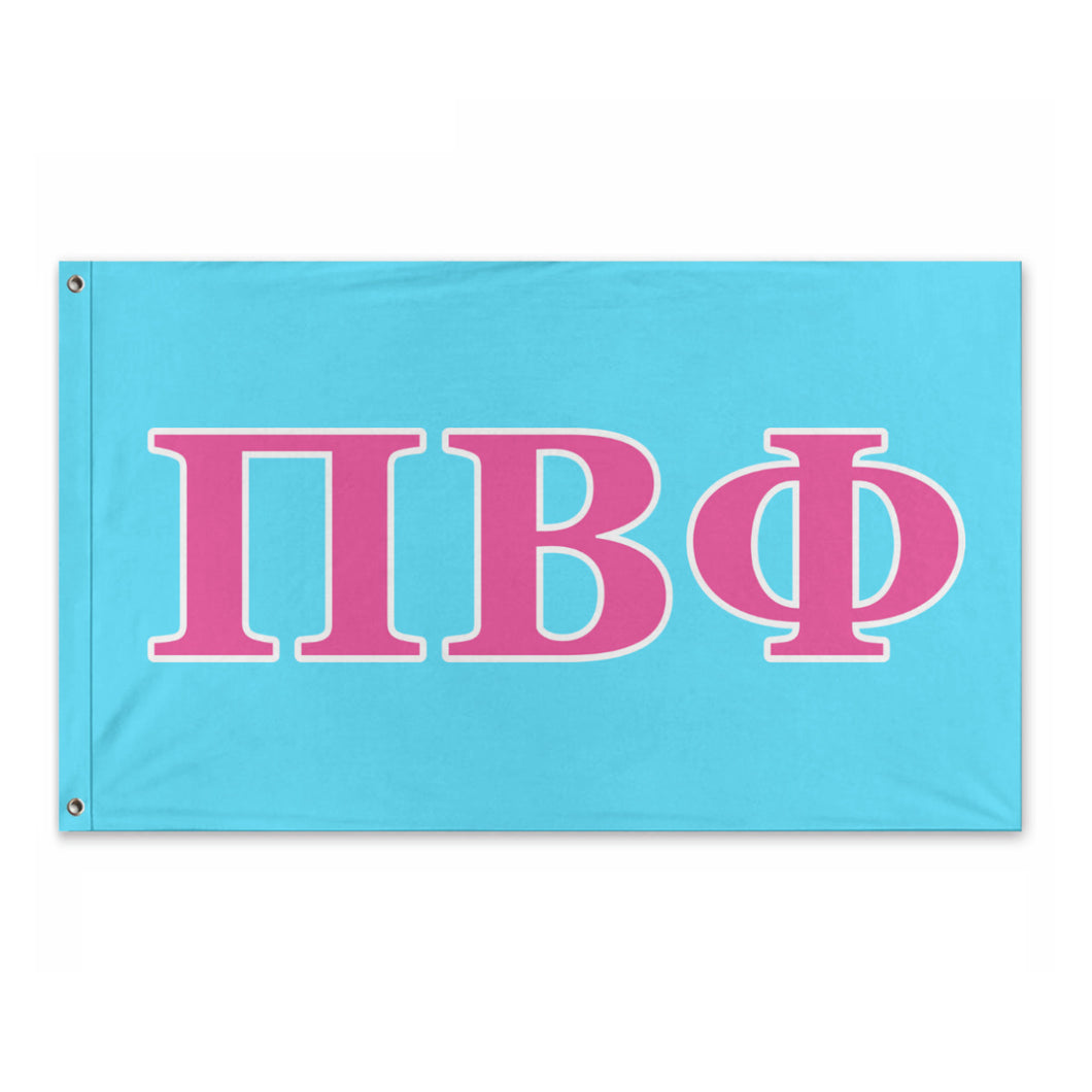 Pi Beta Phi Custom Wide Greek Block Flag - Light Cyan, Vibrant Pink & White