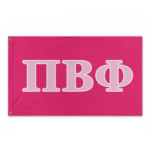 Pi Beta Phi Wide Greek Block Flag - Hot Pink, Bubble Gum Pink & White