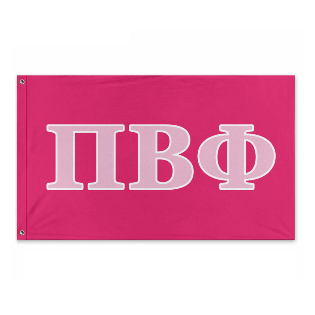 Pi Beta Phi Wide Greek Block Flag - Hot Pink, Bubble Gum Pink & White
