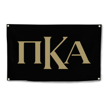 Load image into Gallery viewer, Pi Kappa Alpha Primary Greek Letters Four-Grommet Banner - Black &amp; Gold