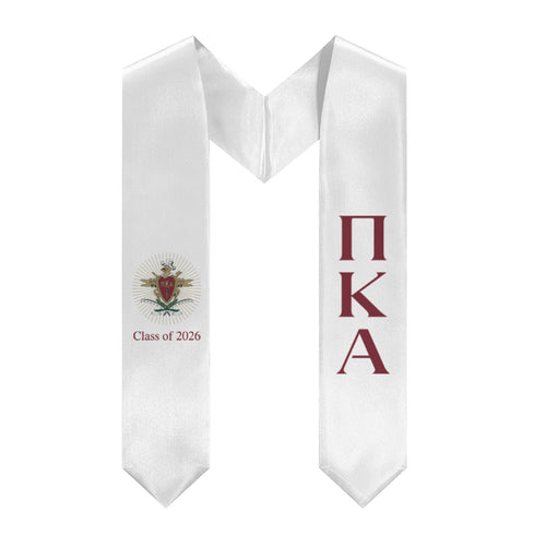 Pi Kappa Alpha + Crest + Class of 2026 Graduation Stole - White & Garnet - 1