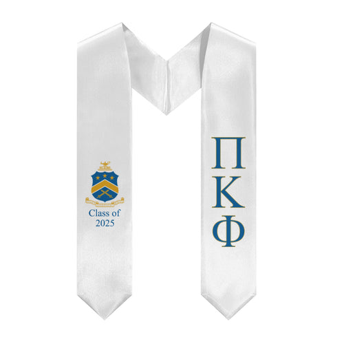 Pi Kappa Phi + Crest + Class of 2025 Graduation Stole - White, Blue & Gold