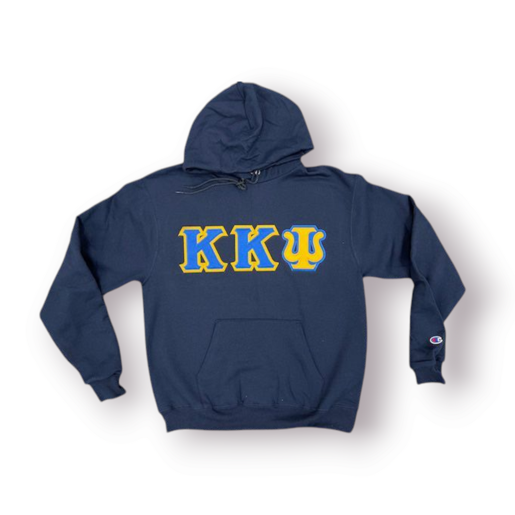 Kappa Kappa Psi Custom Stitch Letter Hoodie - Navy, Royal & Light Gold