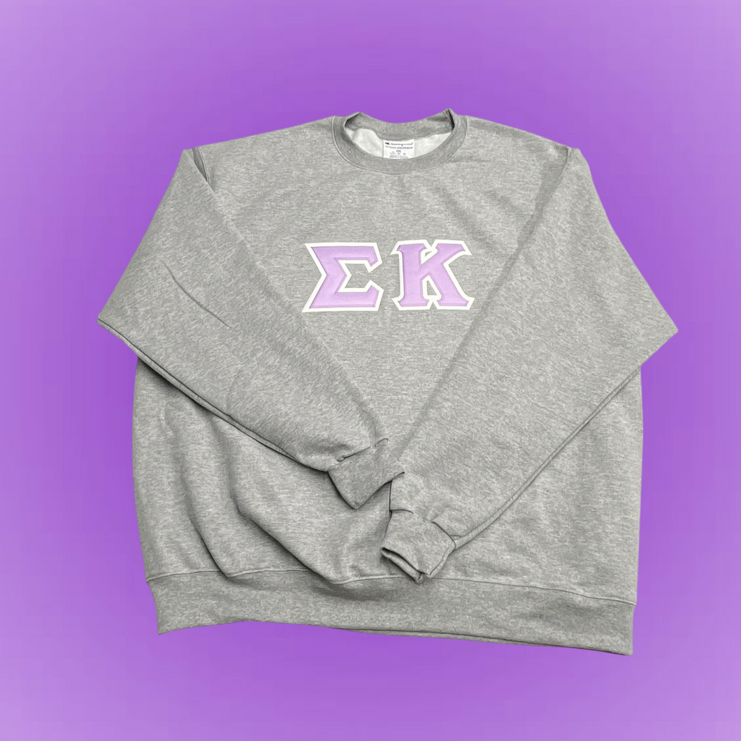 Sigma Kappa Stitch Letter Sweatshirt - Silver Grey, Lavender & White