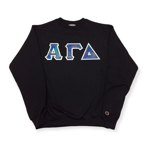 Alpha Gamma Delta Lettered Sweatshirt - Black, Shimmer Island & White