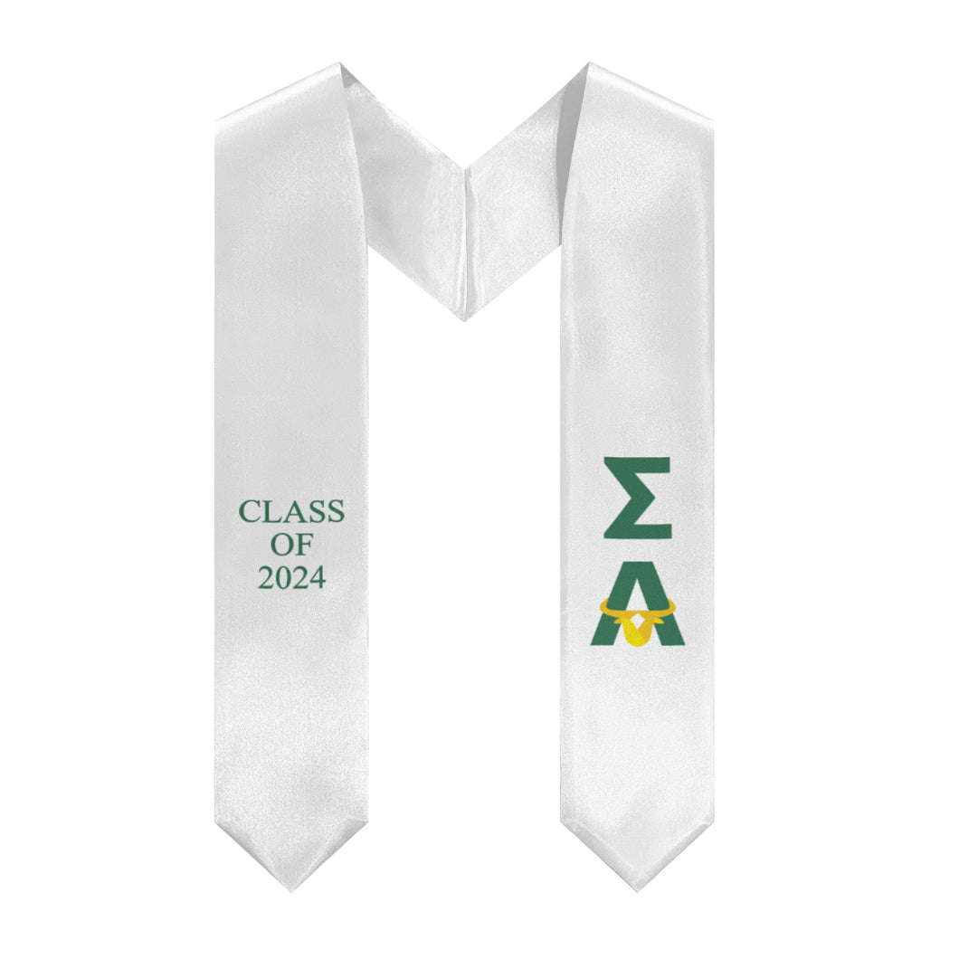 Sigma Alpha + Bull + Class of 2024 Sorority Stole - White