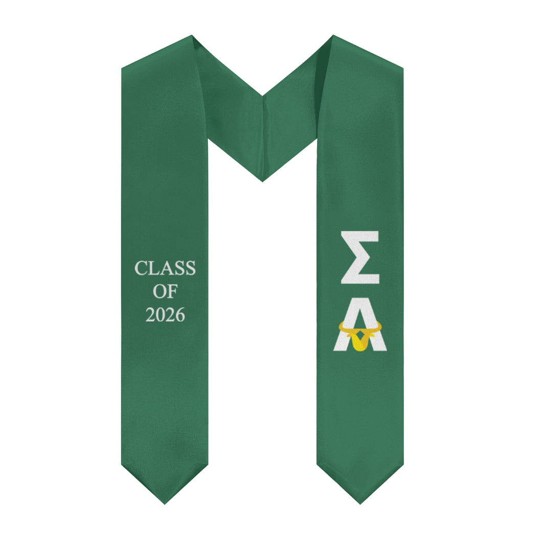 Sigma Alpha + Bull + Class of 2026 Sorority Stole - Emerald