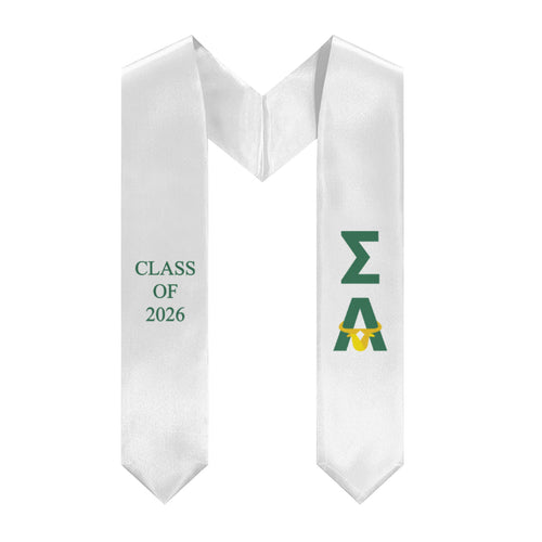 Sigma Alpha + Bull + Class of 2026 Sorority Stole - White