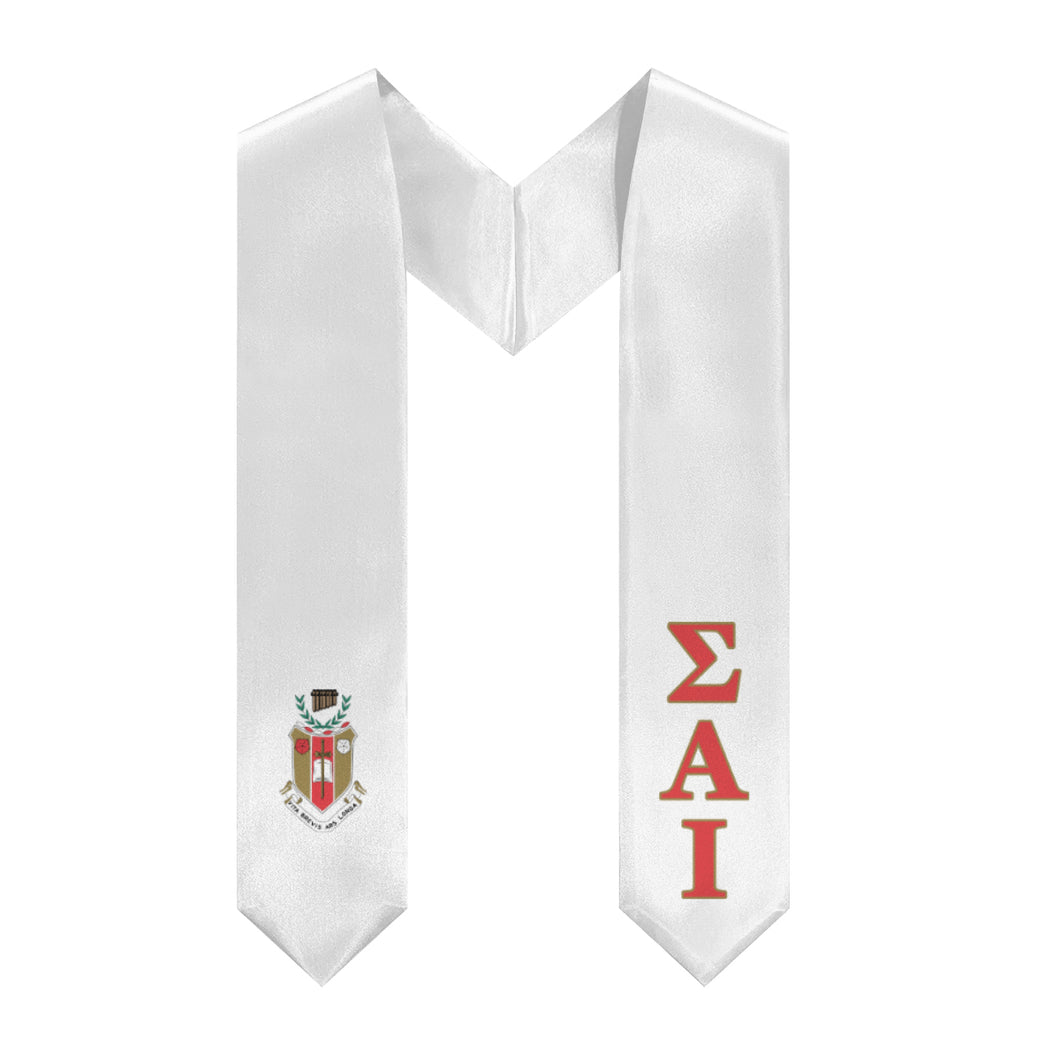 Sigma Alpha Iota Stole + Block Letters + Crest - White, Red & Gold - 2