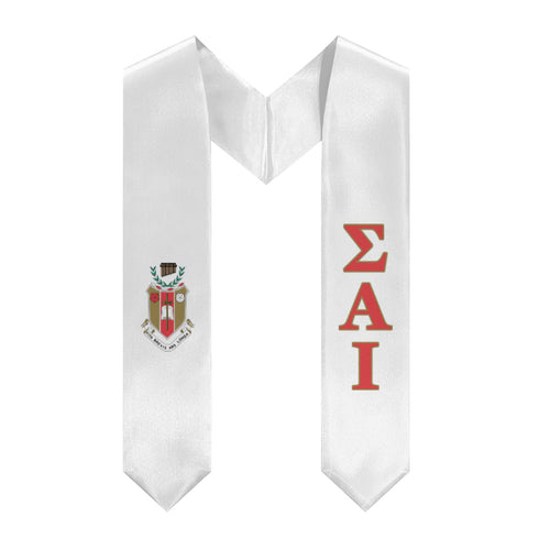 Sigma Alpha Iota Stole + Block Letters + Crest - White, Red & Gold - 1