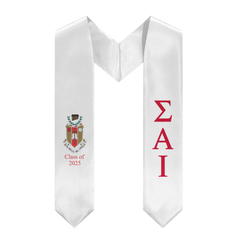 Sigma Alpha Iota + Crest + Class of 2025 Graduation Stole - White & Red