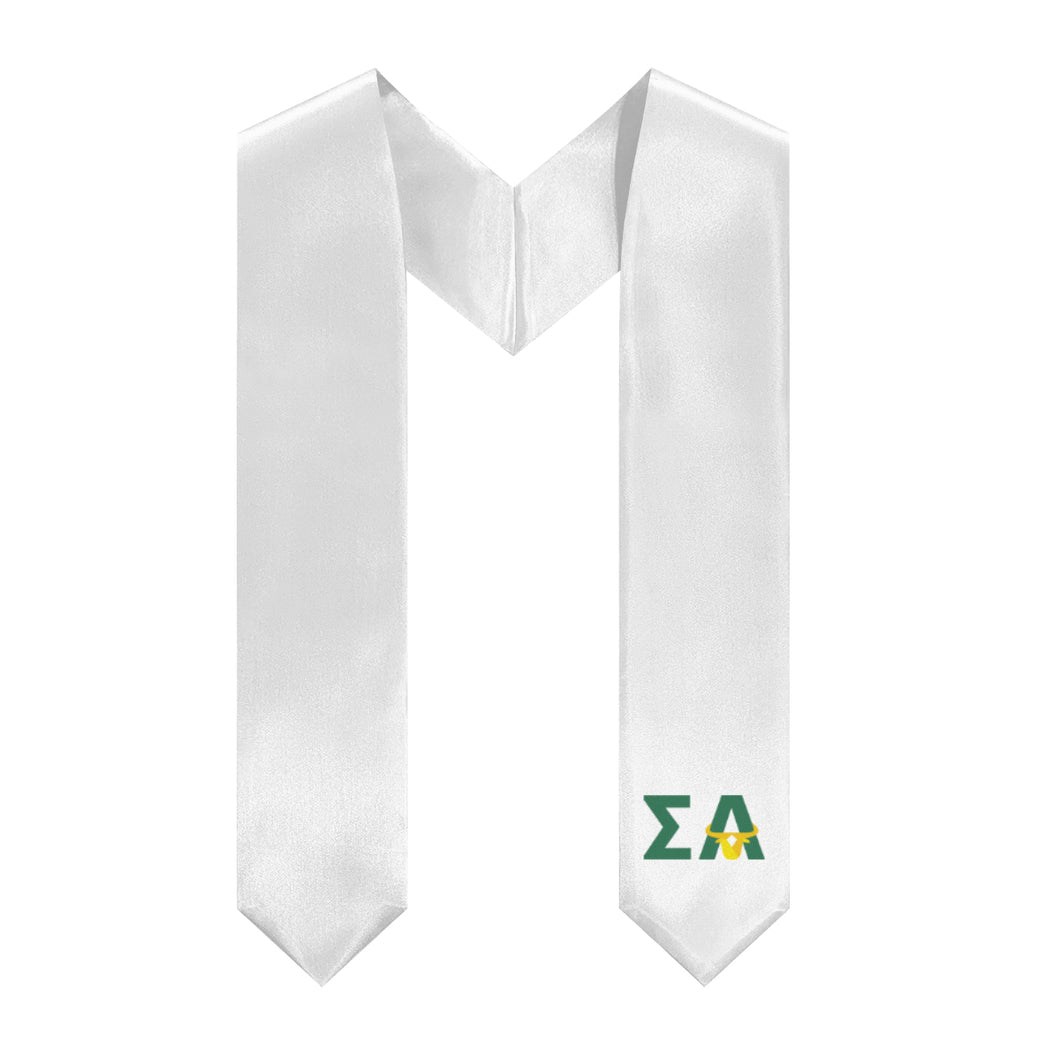 Sigma Alpha Greek Letters With Bull Stole - White