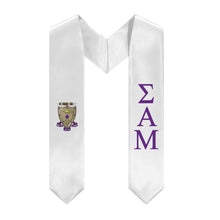 Load image into Gallery viewer, Sigma Alpha Mu Graduation Stole With Coat Of Arms - White &amp; Purple