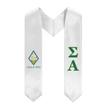 Load image into Gallery viewer, Sigma Alpha 2026 Stole + Block Letters + Crest - White, Emerald &amp; Yellow