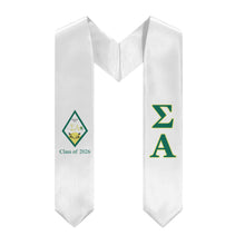 Load image into Gallery viewer, Sigma Alpha 2026 Stole + Block Letters + Crest - White, Emerald &amp; Yellow