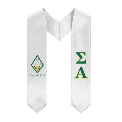 Sigma Alpha 2026 Stole + Block Letters + Crest - White, Emerald & Yellow