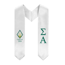 Load image into Gallery viewer, Sigma Alpha + Crest + Class of 2026 Graduation Stole - White &amp; Emerald - 2