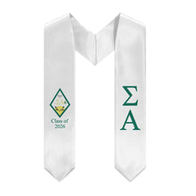 Load image into Gallery viewer, Sigma Alpha + Crest + Class of 2026 Graduation Stole - White &amp; Emerald - 2