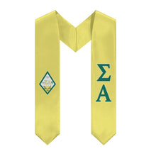 Load image into Gallery viewer, Sigma Alpha Graduation Stole With Crest - Bright Yellow, Emerald &amp; White