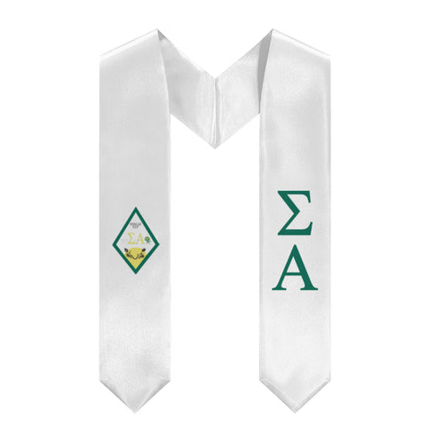 Sigma Alpha Graduation Stole With Crest - White & Emerald