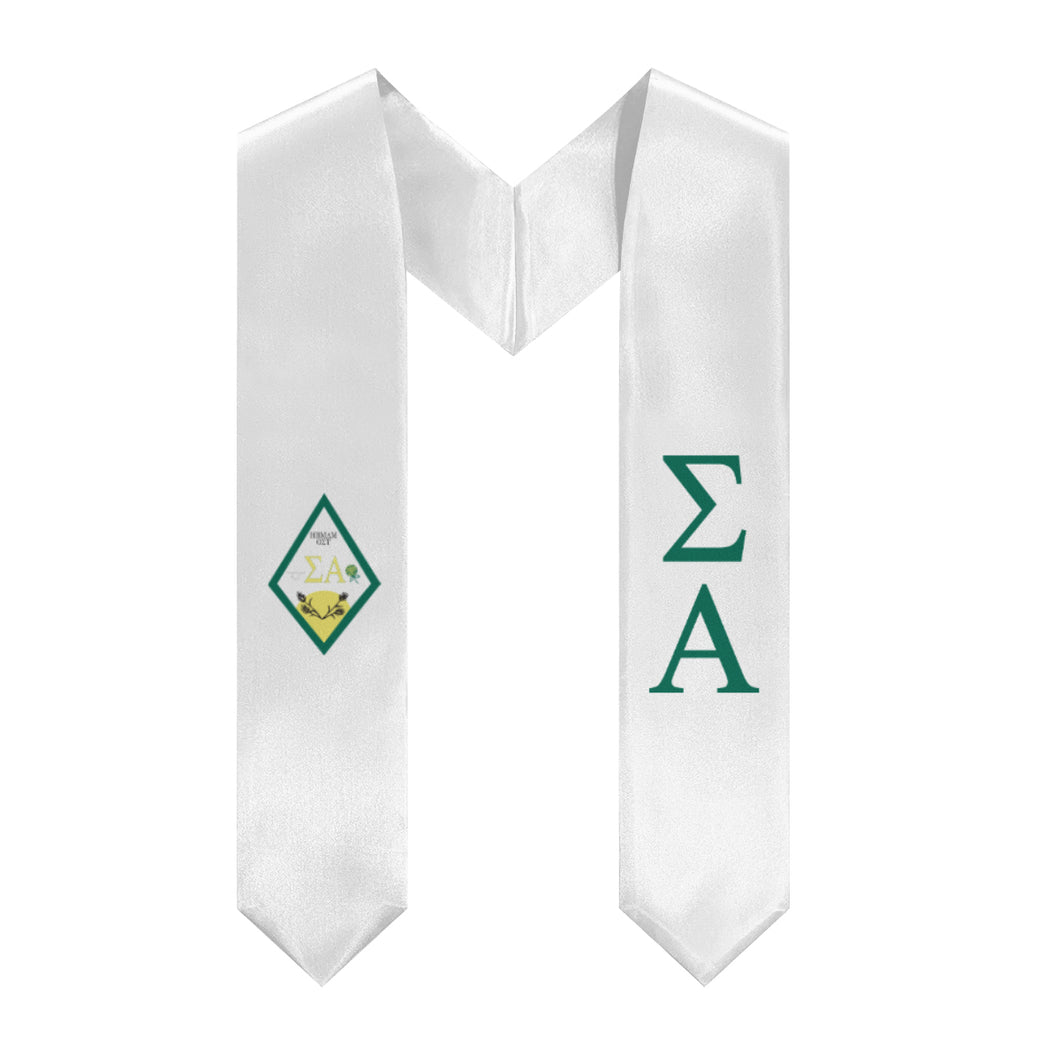Sigma Alpha Graduation Stole With Crest - White & Emerald