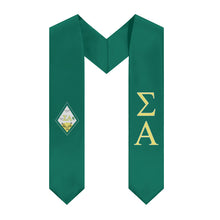 Load image into Gallery viewer, Sigma Alpha Graduation Stole With Crest - Emerald, Yellow &amp; White