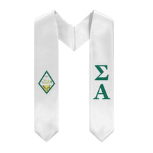 Load image into Gallery viewer, Sigma Alpha Stole + Block Letters + Crest – White &amp; Emerald - 1