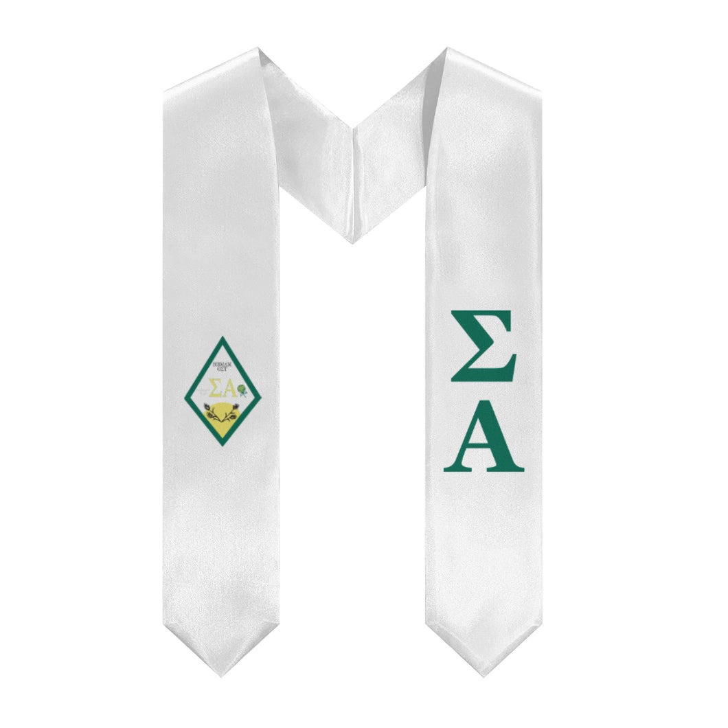 Sigma Alpha Stole + Block Letters + Crest – White & Emerald - 1