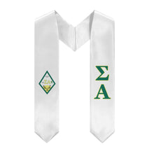 Load image into Gallery viewer, Sigma Alpha Stole + Block Letters + Crest - White, Emerald &amp; Yellow - 1