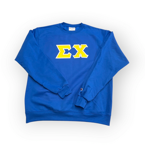 Sigma Chi Stitch Letter Sweatshirt - Royal Blue, Maize & White