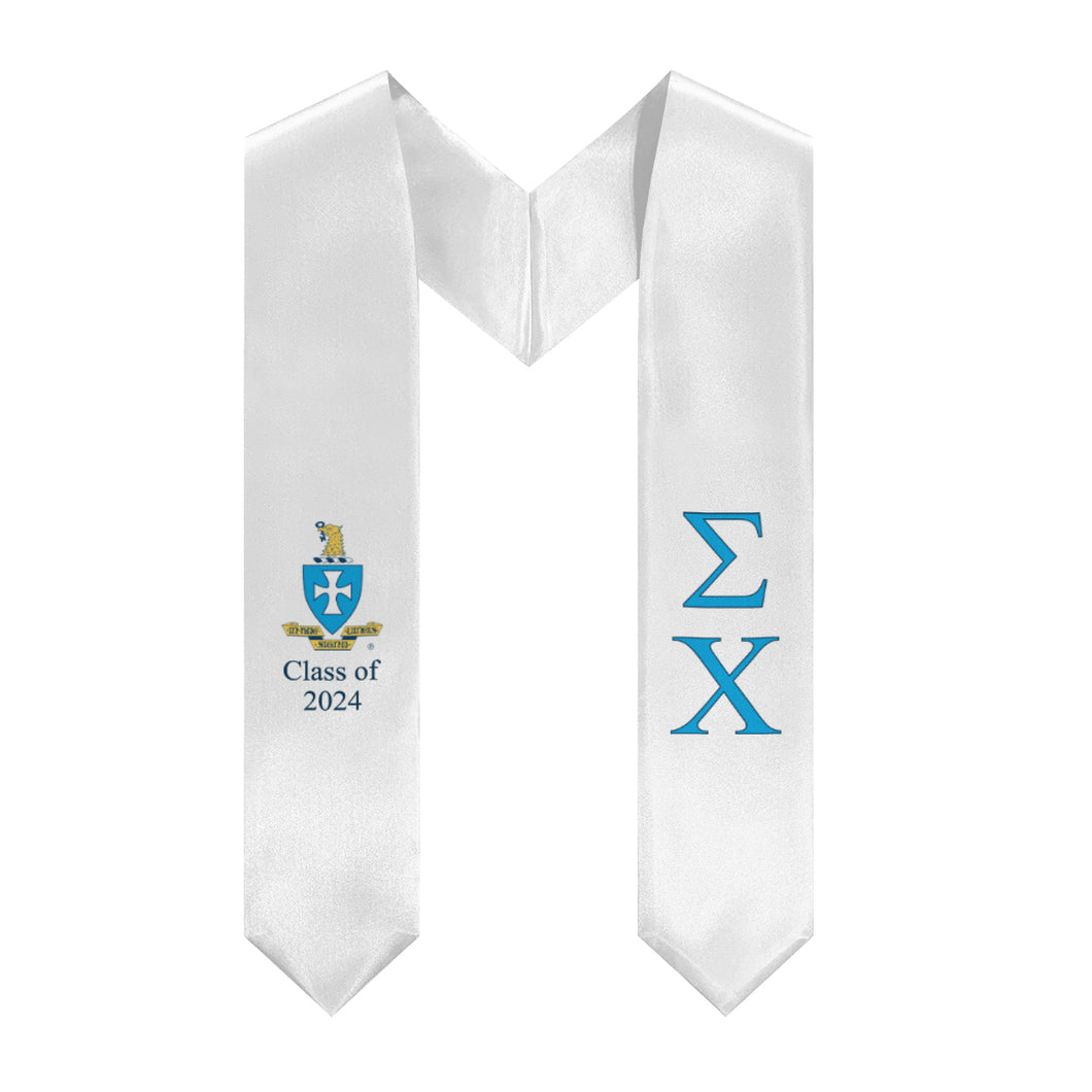 Sigma Chi + Crest + Class of 2024 Graduation Stole - White, Blue & Navy