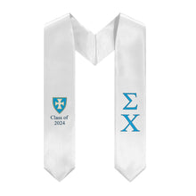 Load image into Gallery viewer, Sigma Chi + Shield + Class of 2024 Graduation Stole - White, Blue &amp; Navy