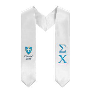 Sigma Chi + Shield + Class of 2024 Graduation Stole - White, Blue & Navy