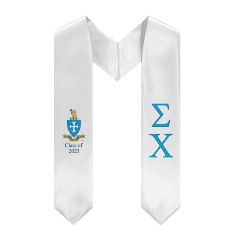 Sigma Chi + Crest + Class of 2025 Graduation Stole - White, Blue & Navy