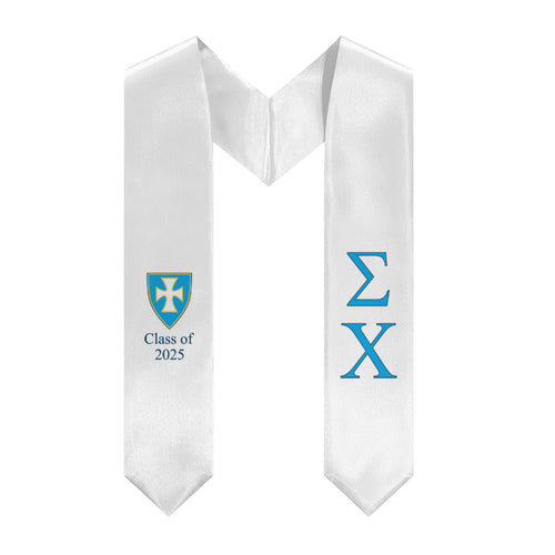 Sigma Chi + Shield + Class of 2025 Graduation Stole - White, Blue & Navy