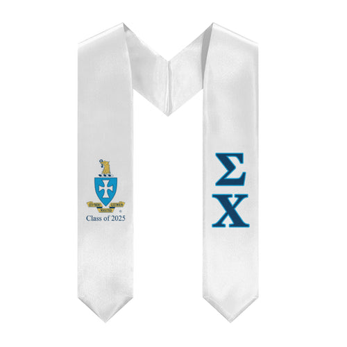 Sigma Chi 2025 Stole + Block Letters + Crest - White, Navy, & Blue