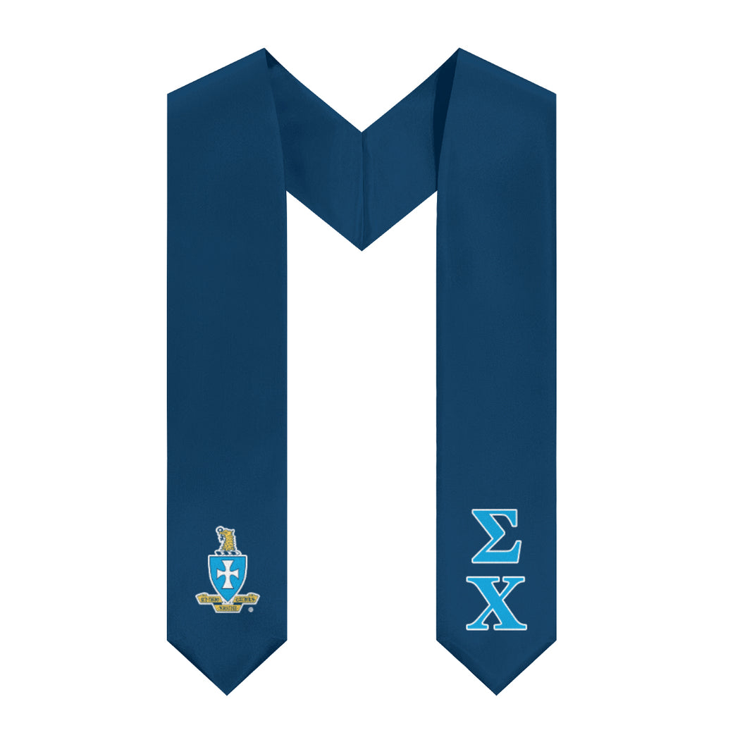 Sigma Chi Stole + Block Letters + Crest - Navy, Turquoise & White - 2