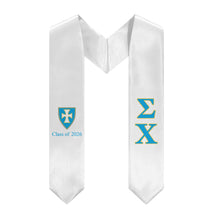 Load image into Gallery viewer, Sigma Chi 2026 Stole + Block Letters + Crest - White, Turquoise &amp; Yellow