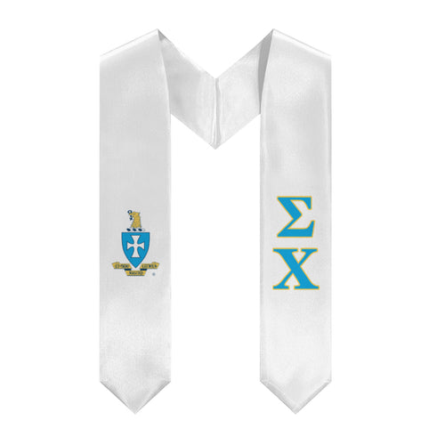 Sigma Chi Stole + Block Letters + Crest - White, Blue & Yellow - 1