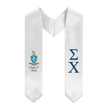 Load image into Gallery viewer, Sigma Chi + Crest + Class of 2026 Graduation Stole - White &amp; Navy