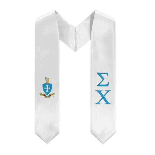 Sigma Chi Graduation Stole With Crest - White, Blue & Navy