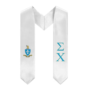 Sigma Chi Graduation Stole With Crest - White, Blue & Yellow