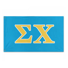 Load image into Gallery viewer, Sigma Chi Wide Block Greek Flag - Turquoise, Yellow &amp; White