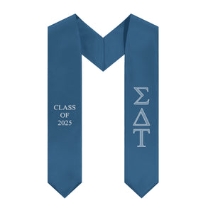 Sigma Delta Tau Class of 2025 Sorority Stole - Old Blue, Droplet Blue & White