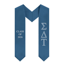 Load image into Gallery viewer, Sigma Delta Tau Class of 2026 Sorority Stole - Old Blue, Droplet Blue &amp; White
