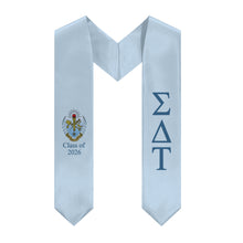 Load image into Gallery viewer, Sigma Delta Tau + Crest + Class of 2026 Graduation Stole - Light Blue &amp; Old Blue