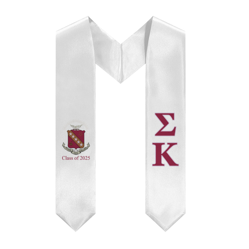 Sigma Kappa 2025 Stole + Block Letters + Crest - White, Maroon & Lavender