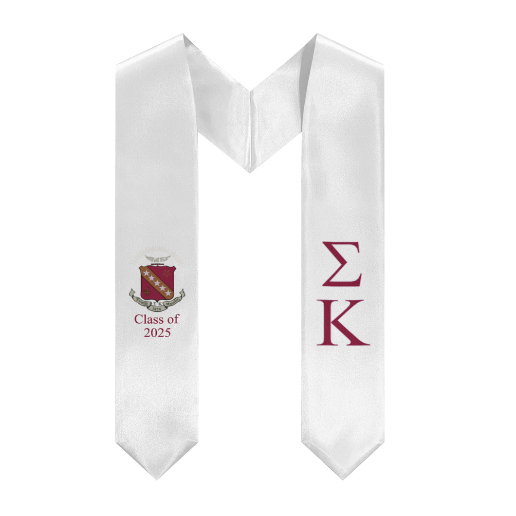 Sigma Kappa + Crest + Class of 2025 Graduation Stole - White, Maroon & Lavender